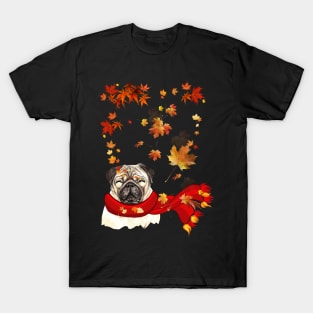 Maple Leaf Pug Fall Hello Autumn Gift T-Shirt